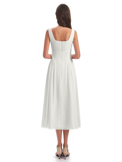 Spencer Tea Length Square Chiffon Bridesmaid Dresses