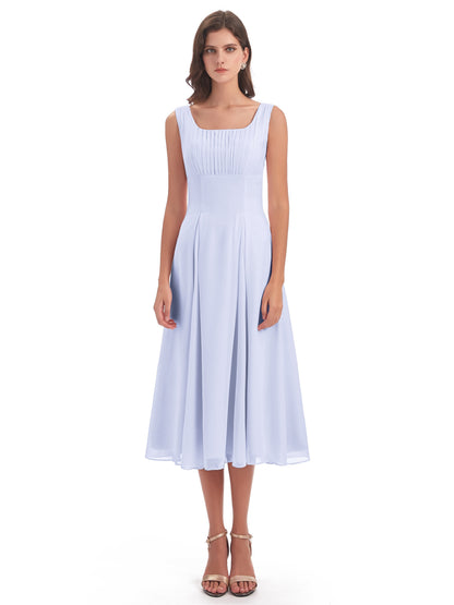 Spencer Tea Length Square Chiffon Bridesmaid Dresses