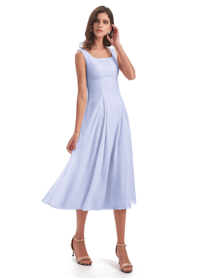 Spencer Tea Length Square Chiffon Bridesmaid Dresses