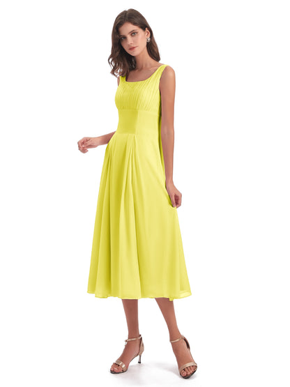 Spencer Tea Length Square Chiffon Bridesmaid Dresses