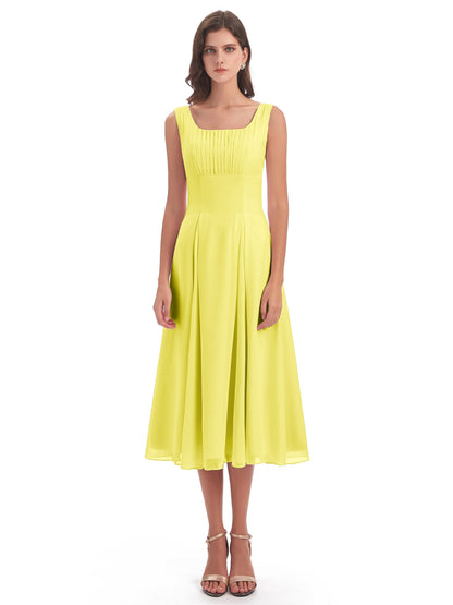 Spencer Tea Length Square Chiffon Bridesmaid Dresses