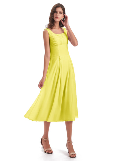 Spencer Tea Length Square Chiffon Bridesmaid Dresses