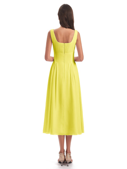 Spencer Tea Length Square Chiffon Bridesmaid Dresses