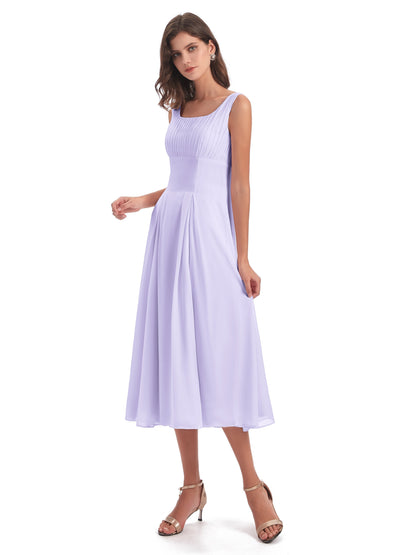 Spencer Tea Length Square Chiffon Bridesmaid Dresses