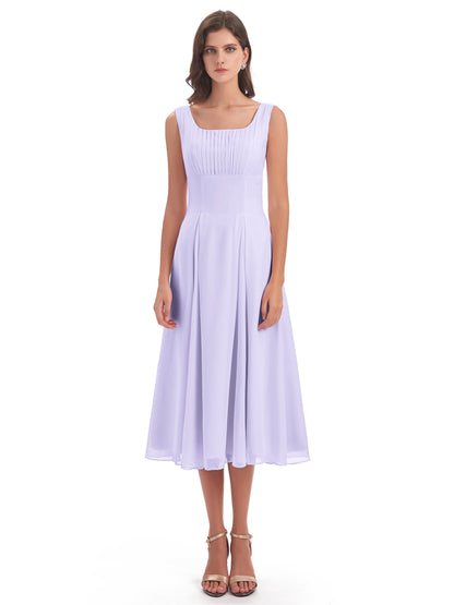 Spencer Tea Length Square Chiffon Bridesmaid Dresses