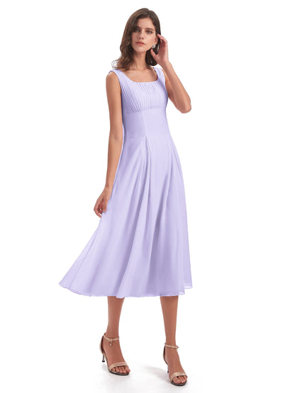 Spencer Tea Length Square Chiffon Bridesmaid Dresses