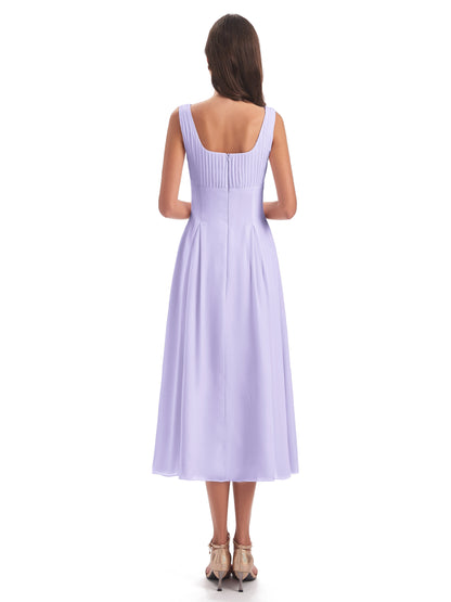Spencer Tea Length Square Chiffon Bridesmaid Dresses
