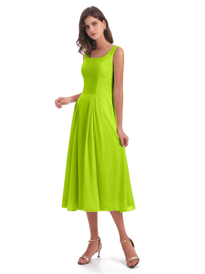 Spencer Tea Length Square Chiffon Bridesmaid Dresses