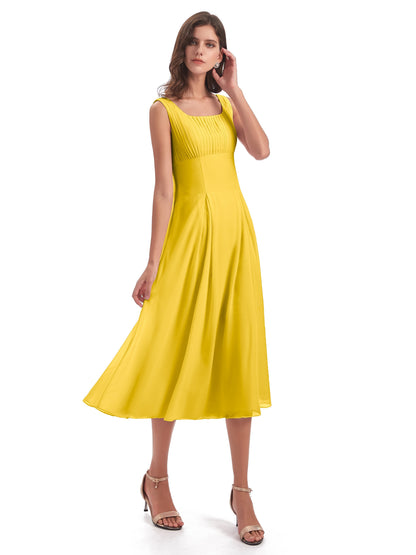 Spencer Tea Length Square Chiffon Bridesmaid Dresses
