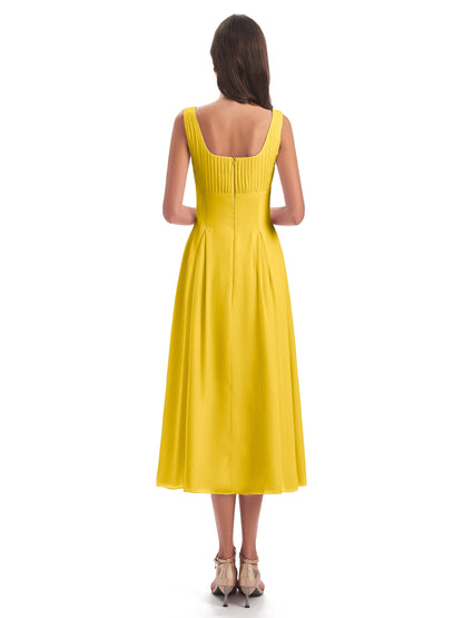 Spencer Tea Length Square Chiffon Bridesmaid Dresses