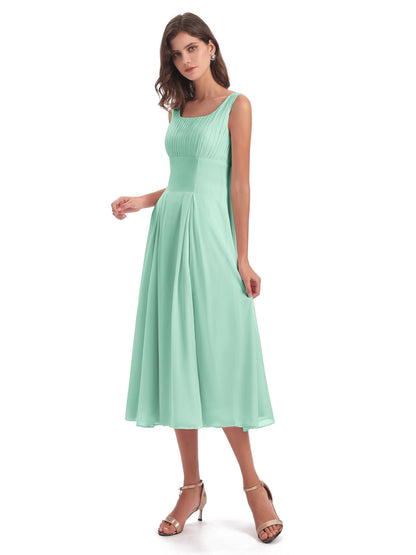 Spencer Tea Length Square Chiffon Bridesmaid Dresses
