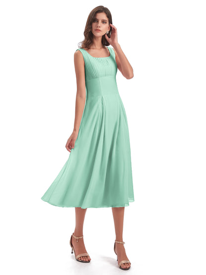 Spencer Tea Length Square Chiffon Bridesmaid Dresses