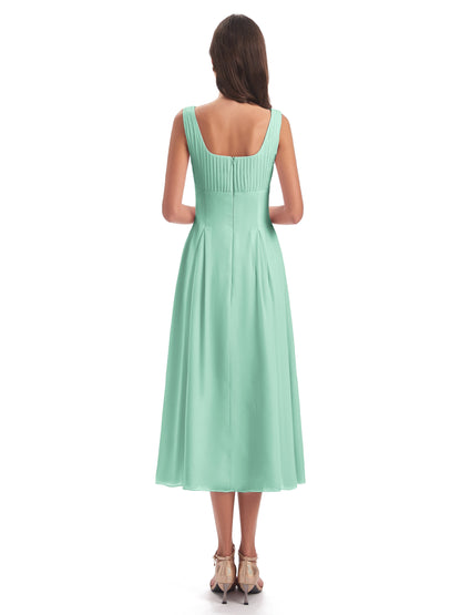 Spencer Tea Length Square Chiffon Bridesmaid Dresses