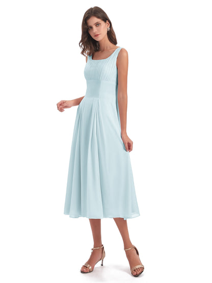 Spencer Tea Length Square Chiffon Bridesmaid Dresses