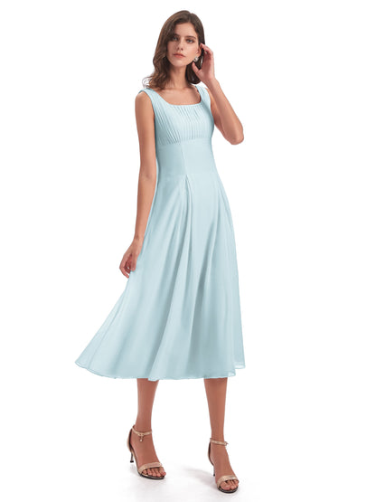 Spencer Tea Length Square Chiffon Bridesmaid Dresses