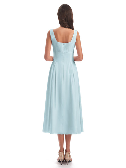 Spencer Tea Length Square Chiffon Bridesmaid Dresses