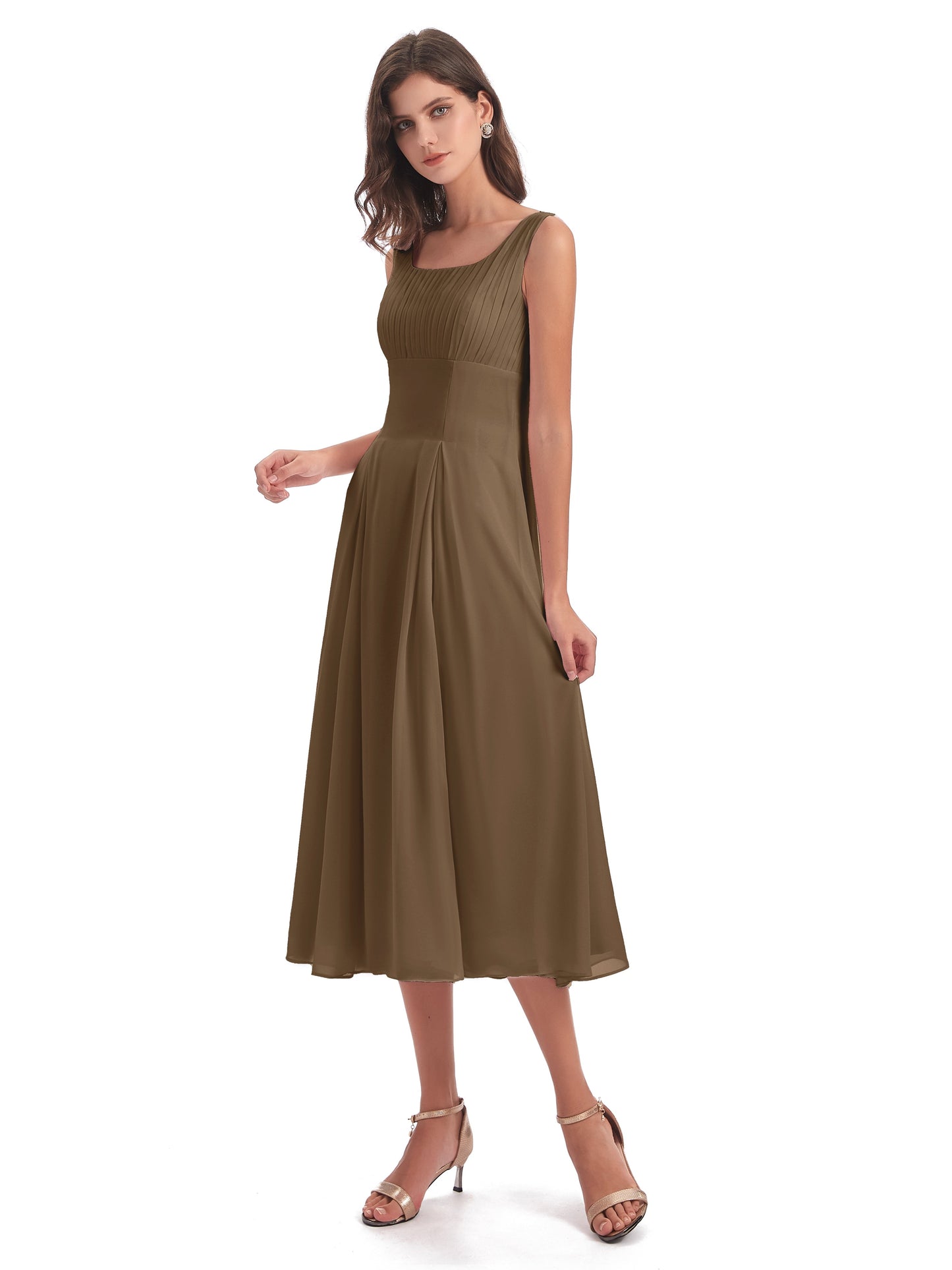 Spencer Tea Length Square Chiffon Bridesmaid Dresses