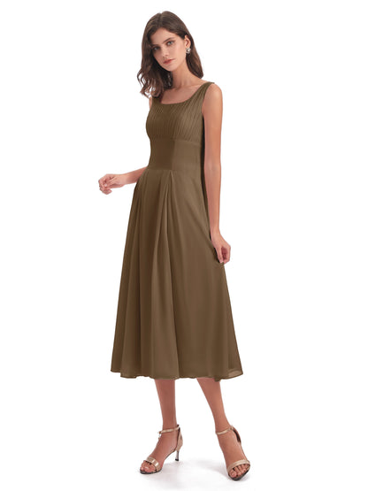 Spencer Tea Length Square Chiffon Bridesmaid Dresses