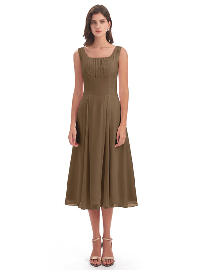Spencer Tea Length Square Chiffon Bridesmaid Dresses