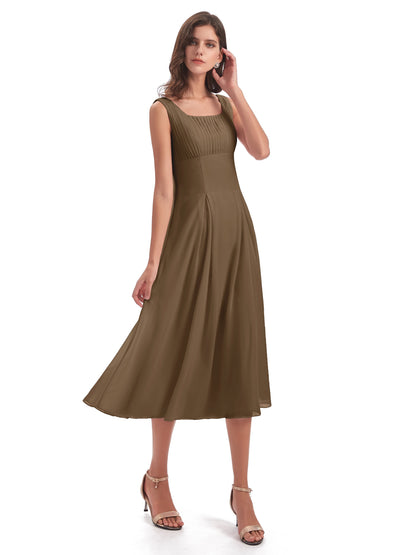 Spencer Tea Length Square Chiffon Bridesmaid Dresses