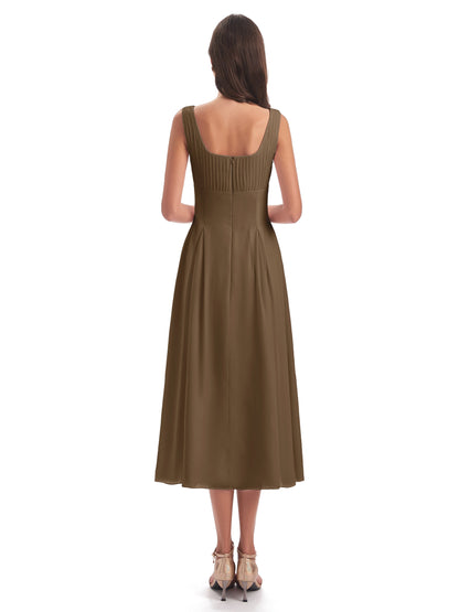 Spencer Tea Length Square Chiffon Bridesmaid Dresses