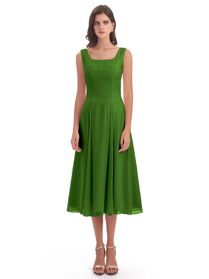 Spencer Tea Length Square Chiffon Bridesmaid Dresses