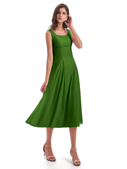 Spencer Tea Length Square Chiffon Bridesmaid Dresses