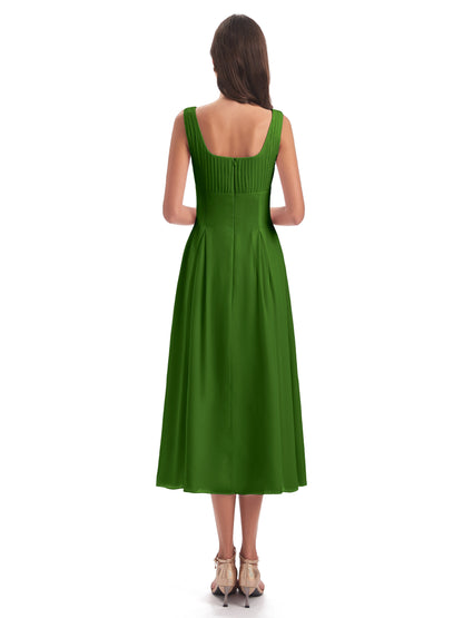 Spencer Tea Length Square Chiffon Bridesmaid Dresses