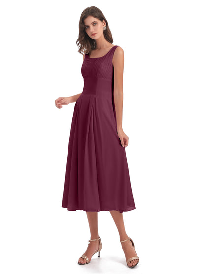 Spencer Tea Length Square Chiffon Bridesmaid Dresses