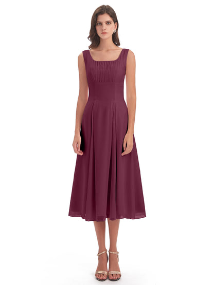 Spencer Tea Length Square Chiffon Bridesmaid Dresses