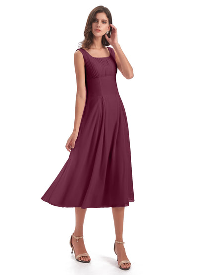 Spencer Tea Length Square Chiffon Bridesmaid Dresses