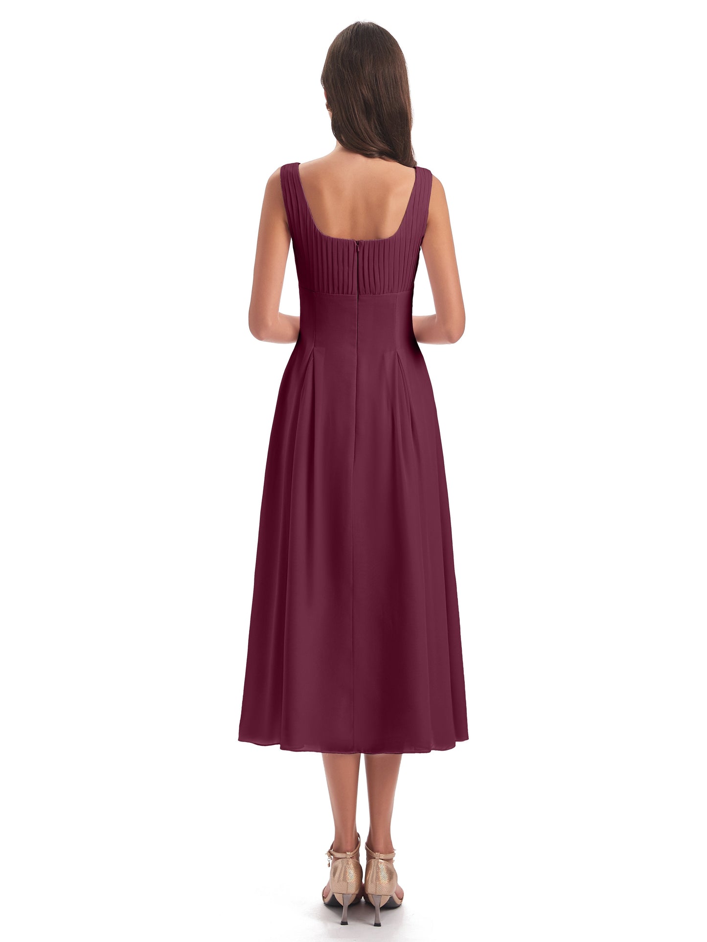 Spencer Tea Length Square Chiffon Bridesmaid Dresses