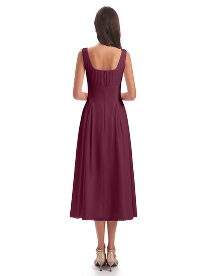 Spencer Tea Length Square Chiffon Bridesmaid Dresses