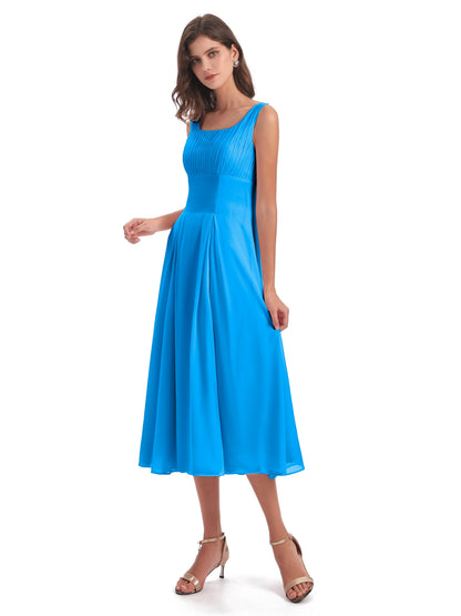 Spencer Tea Length Square Chiffon Bridesmaid Dresses