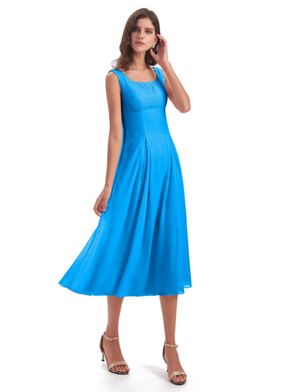 Spencer Tea Length Square Chiffon Bridesmaid Dresses