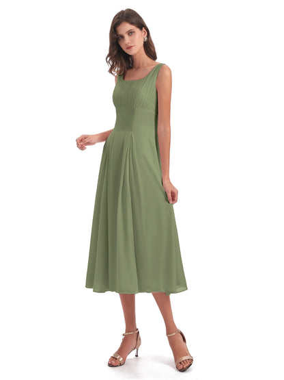 Spencer Tea Length Square Chiffon Bridesmaid Dresses