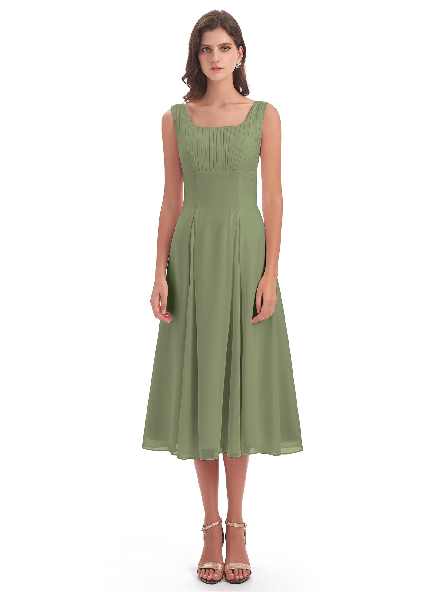 Spencer Tea Length Square Chiffon Bridesmaid Dresses