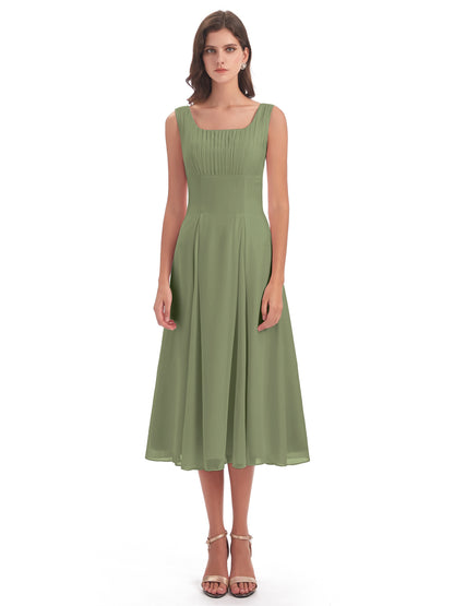 Spencer Tea Length Square Chiffon Bridesmaid Dresses