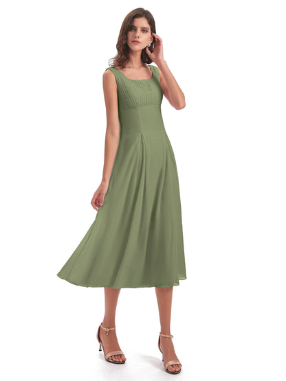 Spencer Tea Length Square Chiffon Bridesmaid Dresses