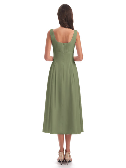 Spencer Tea Length Square Chiffon Bridesmaid Dresses