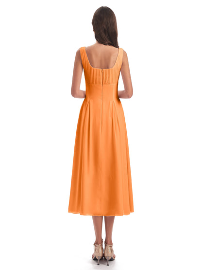 Spencer Tea Length Square Chiffon Bridesmaid Dresses