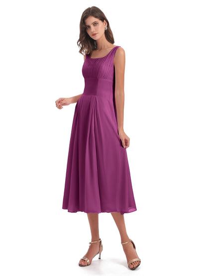 Spencer Tea Length Square Chiffon Bridesmaid Dresses