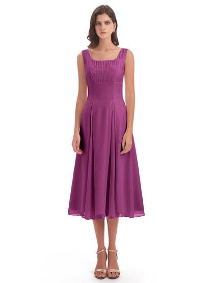 Spencer Tea Length Square Chiffon Bridesmaid Dresses
