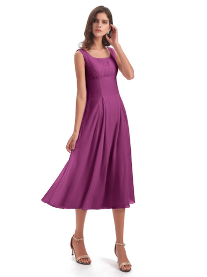 Spencer Tea Length Square Chiffon Bridesmaid Dresses