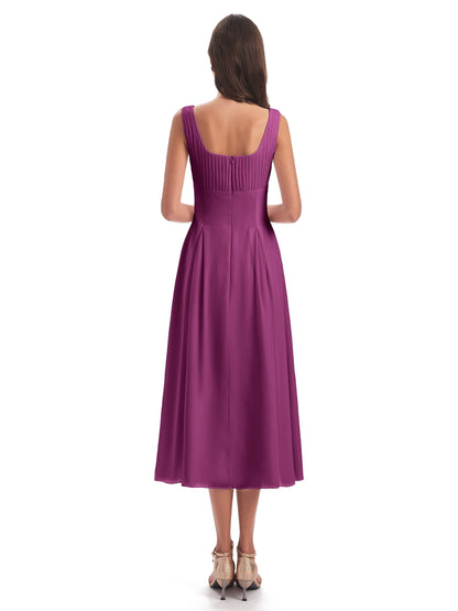 Spencer Tea Length Square Chiffon Bridesmaid Dresses