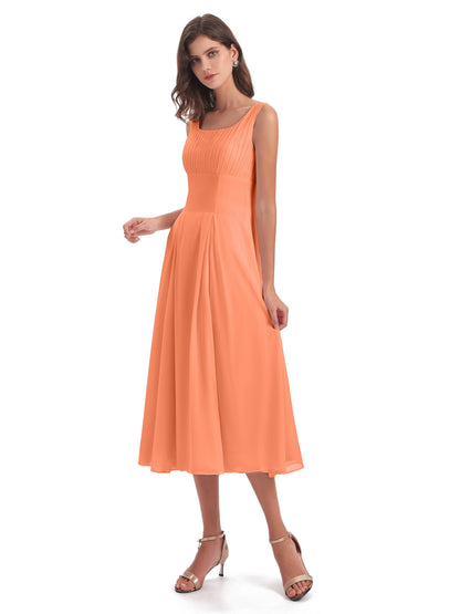Spencer Tea Length Square Chiffon Bridesmaid Dresses