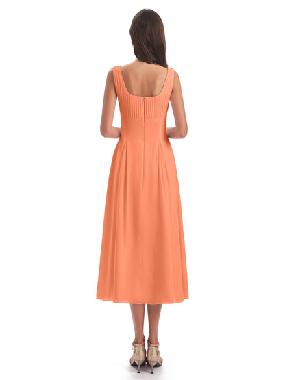 Spencer Tea Length Square Chiffon Bridesmaid Dresses