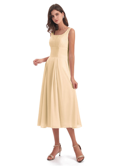 Spencer Tea Length Square Chiffon Bridesmaid Dresses