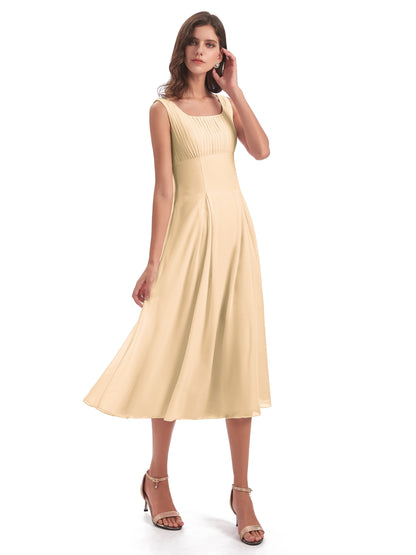 Spencer Tea Length Square Chiffon Bridesmaid Dresses