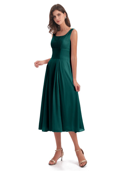 Spencer Tea Length Square Chiffon Bridesmaid Dresses
